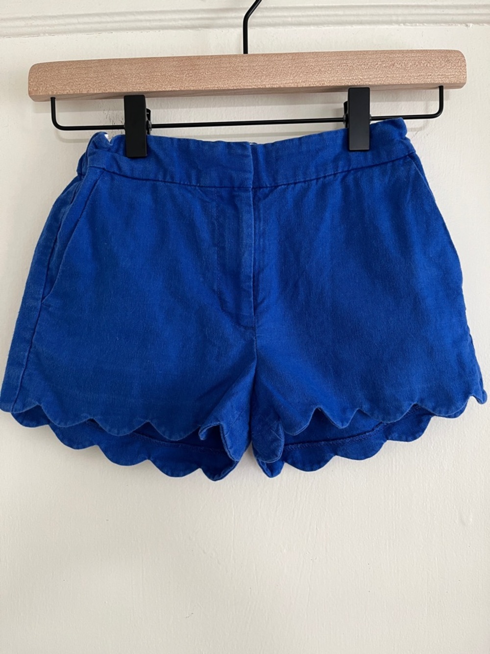 Girls 10 Crewcuts J.Crew Royal / Cobalt Blue Scallop Hem Linen & Cotton Shorts